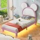 preview thumbnail 12 of 15, Upholstered Platform Bed with Cartoon Ears Shaped Headboard and LED