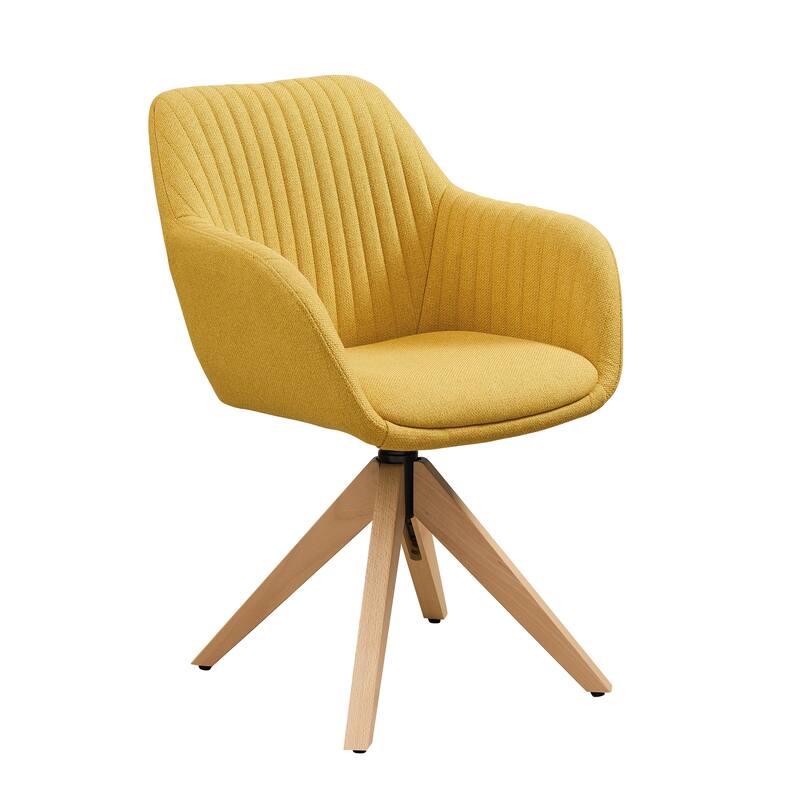 Art Leon Classical Swivel Office Accent Chair with Wood Legs - Yellow Fabric