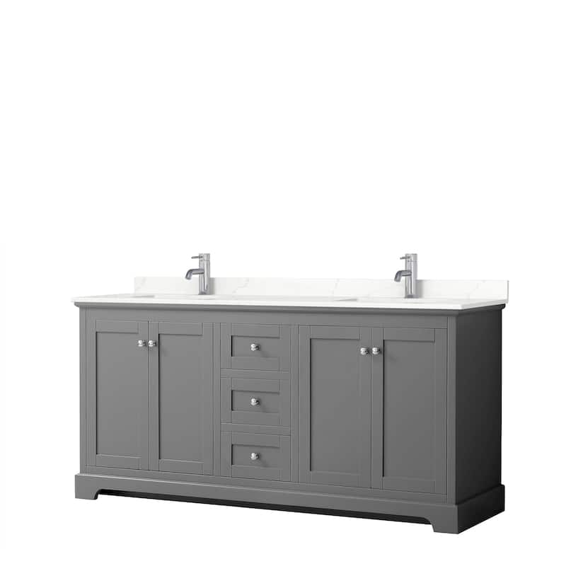 Avery 72-inch Double Vanity, Quartz Top - Dark Gray, Chrome Trim, Giotto Quartz Top