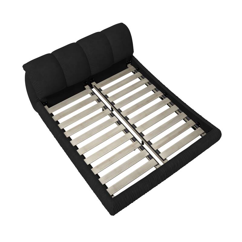 King Size Upholstered Platform Bed with Oversized Padded Headboard, Solid Wood Frame, Black