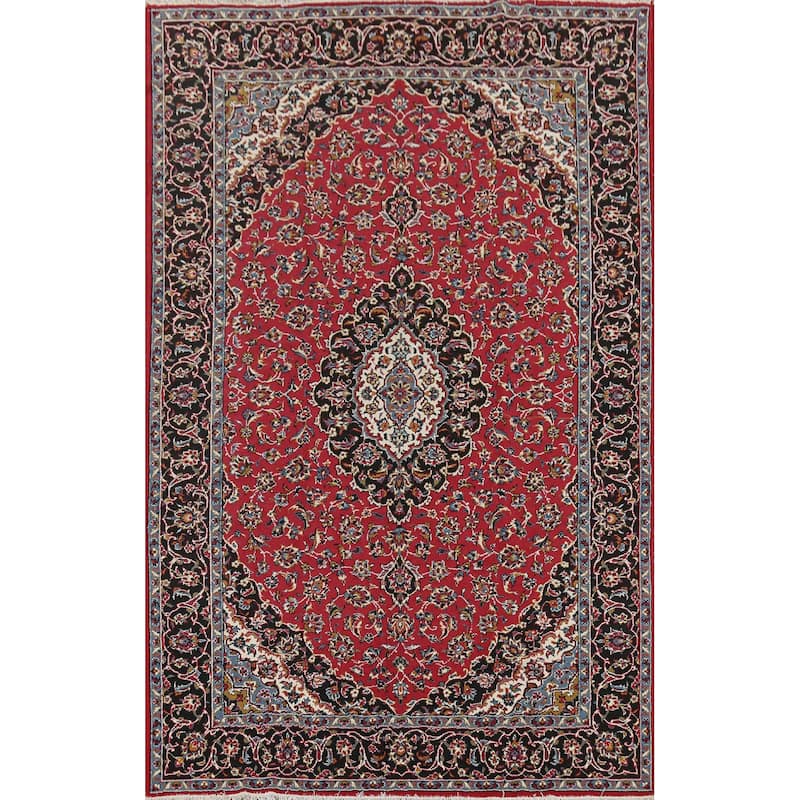 Traditional Floral Mashad Turkish Area Rug Red Machine Made Carpet - 6'5" x 9'9"