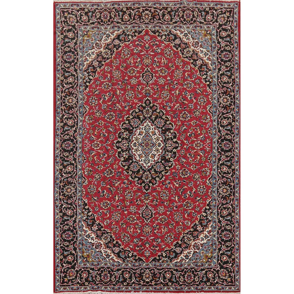Traditional Floral Mashad Turkish Area Rug Red Machine Made Carpet - 6'5" x 9'9"