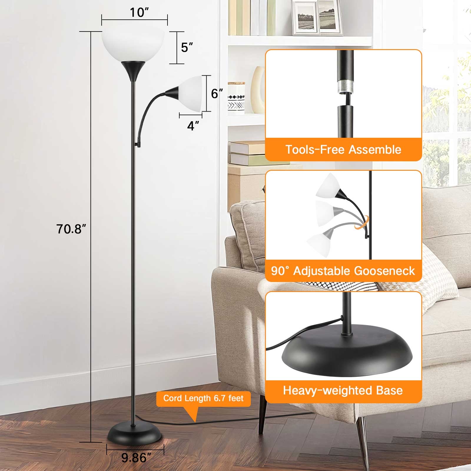 70 Tall LED Torchiere Floor Lamp Adjustable Reading Light with 2 Remote Control and Foot Switch N A On Sale Bed Bath Beyond 42343952