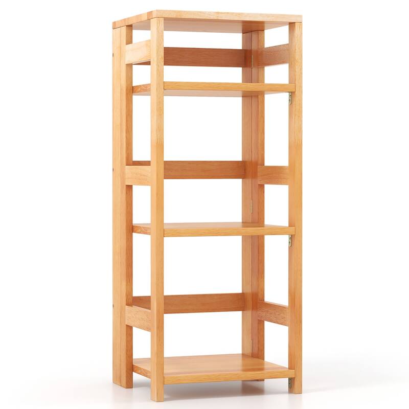 Gymax 4-Tier Bookshelf Floor Storage Shelf w/ Rubber Wood Frame