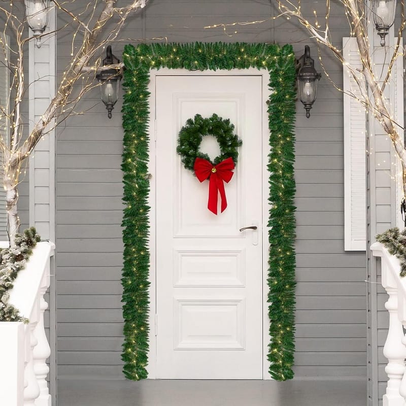 9 ft. Tall Green Plastic Prelit Artificial Christmas Garland with 50 LED Lights