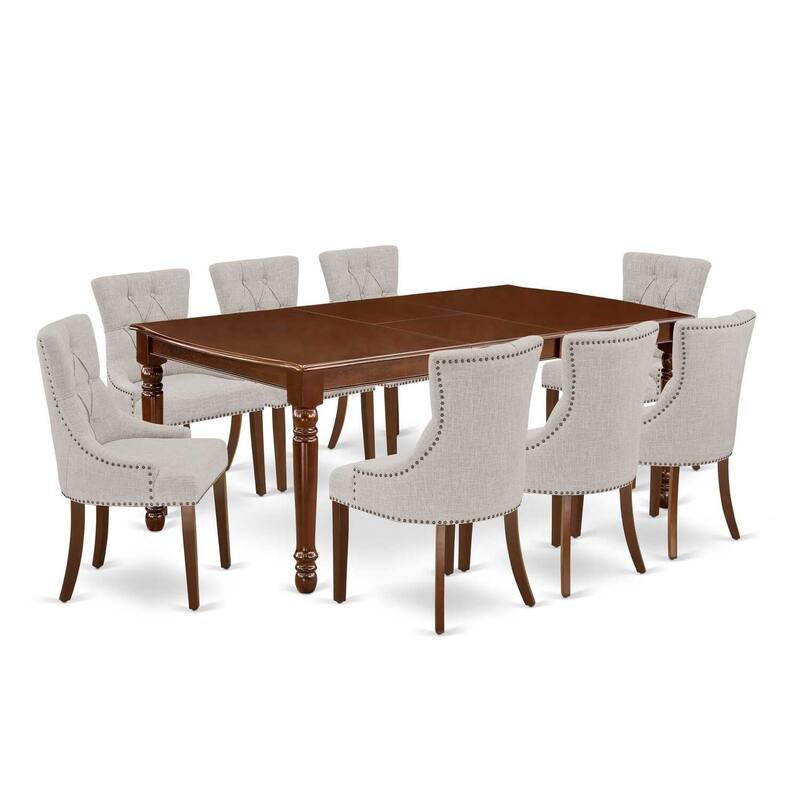 9Pc Dining Set - Rectangle Table with Leaf & 8 Parson Chairs - Mahogany Finish - 78