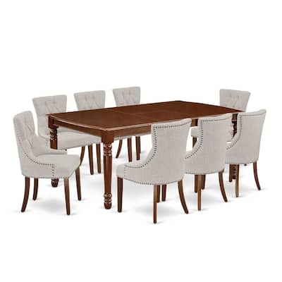 9Pc Dining Set - Rectangle Table with Leaf & 8 Parson Chairs - Mahogany Finish - 78