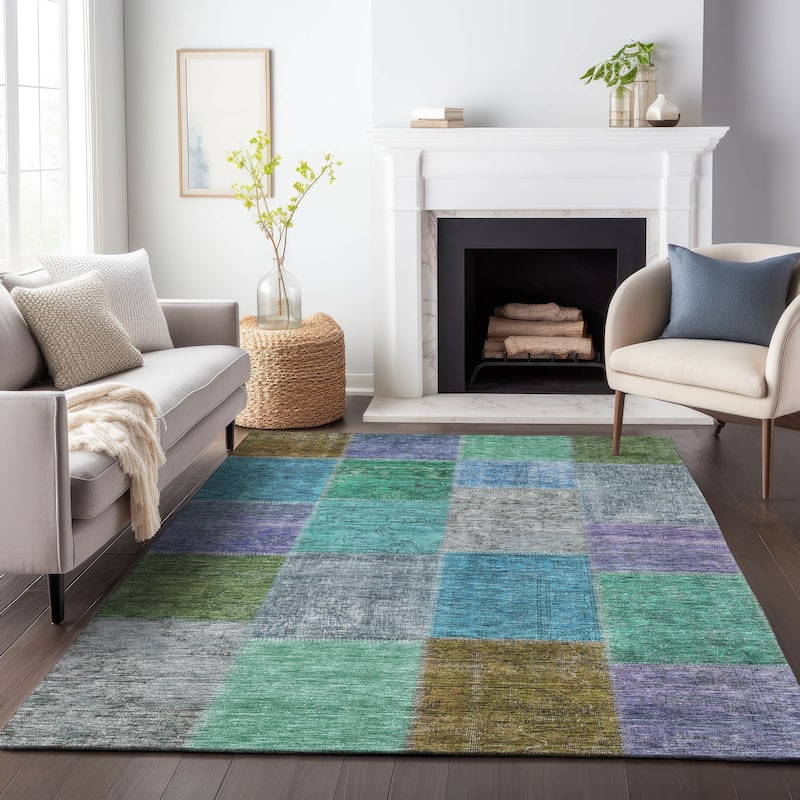 Premium Washable Super Soft Vintage Global Mayfield Rug - Green - 8' x 10' - Rectangle