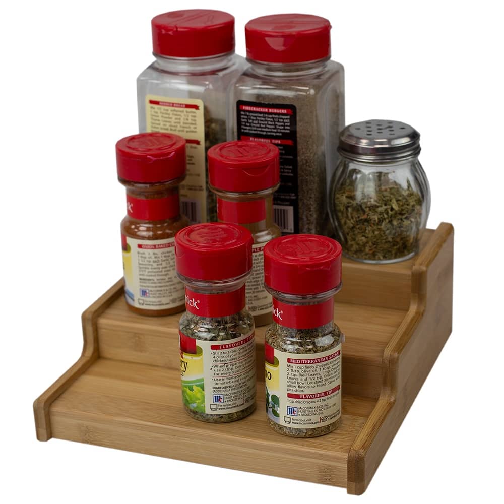 Home Basics Expandable 3 Tier Step Spice Rack Organizer, Natural, 8.25x8.75x3.25 Inches - 8.25x8.75x3.25 Inches