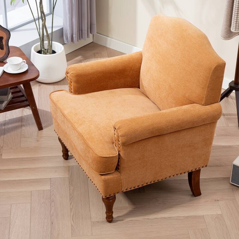 Brown Club Chair Side Chair with Nailhead Trim, Accent Chair Padded Chair Dressing Chair Single Sofa Chair