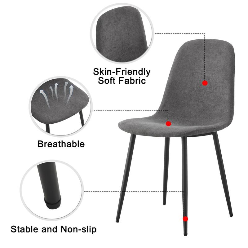 Modern Mid-Century Stable Comfortable Black Dining Chair Set of 4 Upholstered Side Chairs