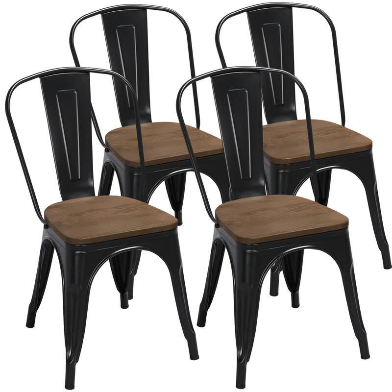 Yaheetech Iron Dining Chairs with Backrest Footrests (Set of 4)