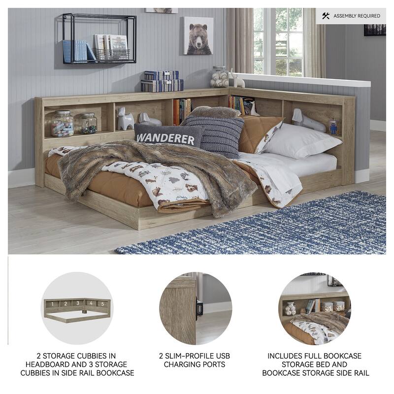 Oliah Natural Bookcase Storage Bed