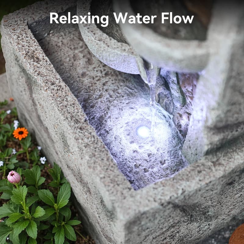 Outdoor 6-Tier Cascading Bowl Fountain in Marble-Style Resin with LED Lights – Elegant and Durable