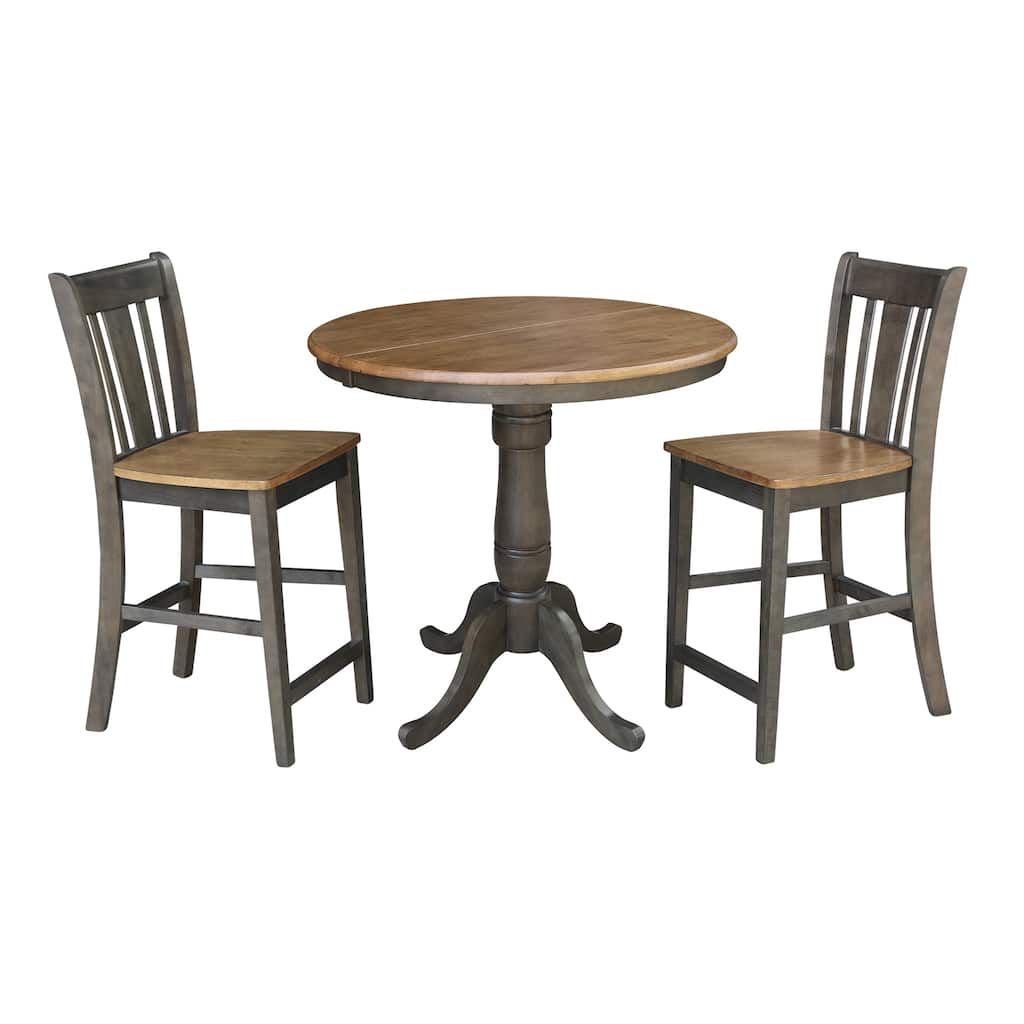 36" Round Wood Counter Height Extension Dining Table with 2 Stools