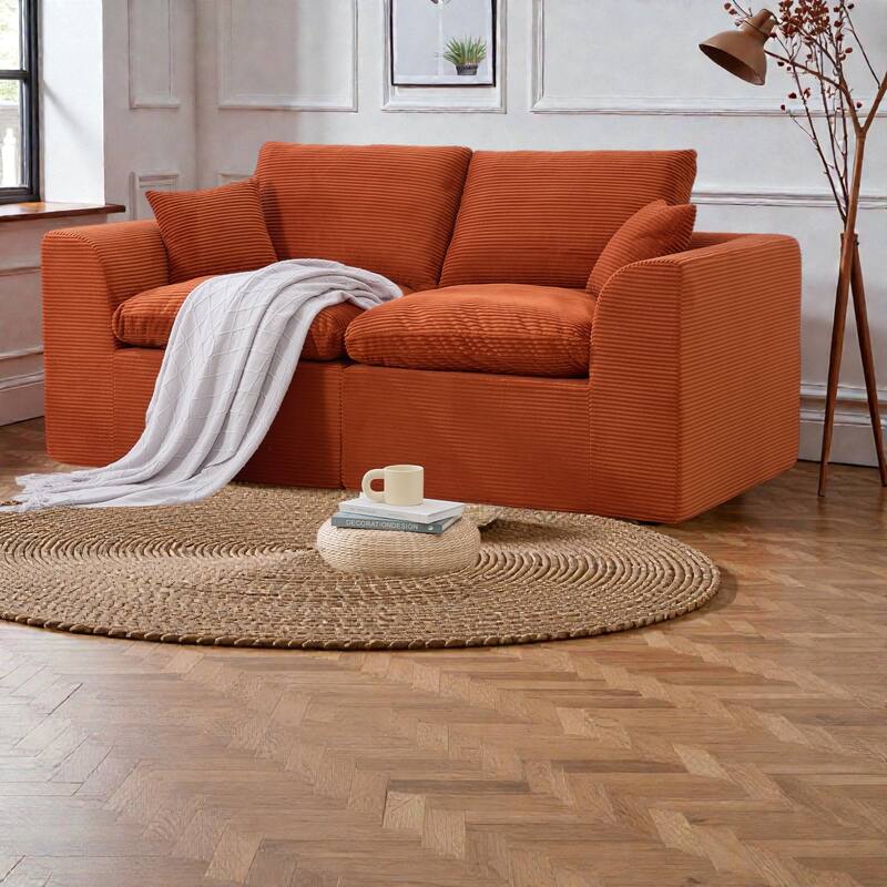 Modular Cloud Sectional Sofa, Comfy 2-Seater Corduroy Couch with Removable Covers - Orange