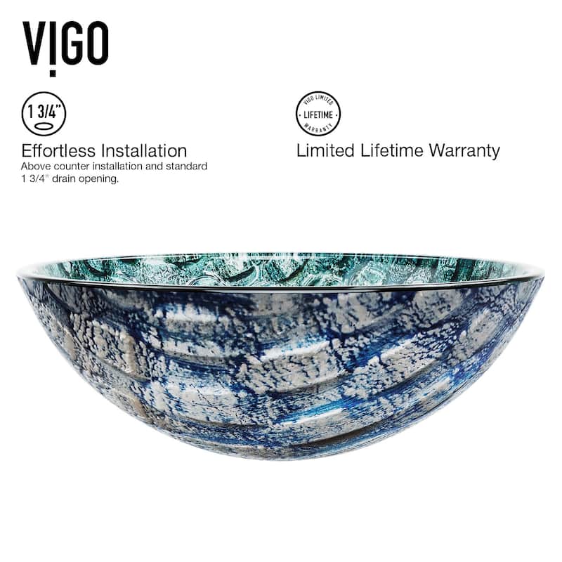 Vigo 16-1/2" Glass Bathroom Vessel Sink - Oceania