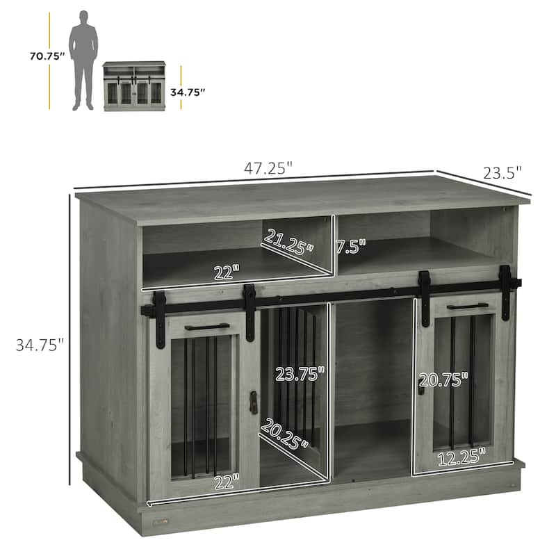 Wood Grain Dog Crate End Table Dog House with Adjustable Shelf and Safety Latch Dog Kennel Dog Room for Living Room