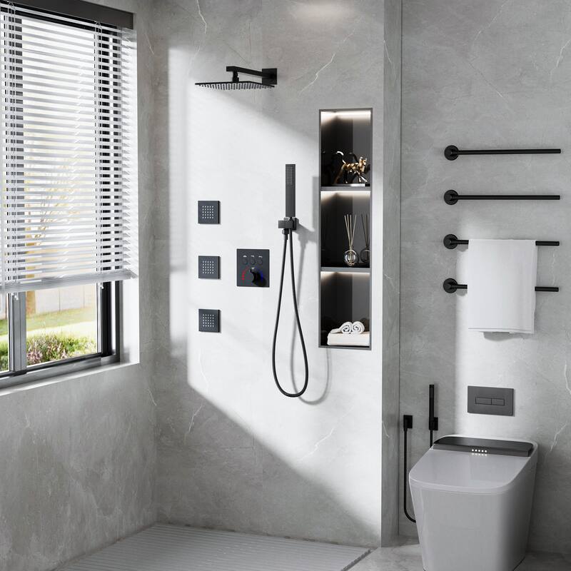 Luxury 3-Way Complete Rain Showerhead with High-pressure Handheld Showerhead&3-Body Jet in Black/Gold/Nickel