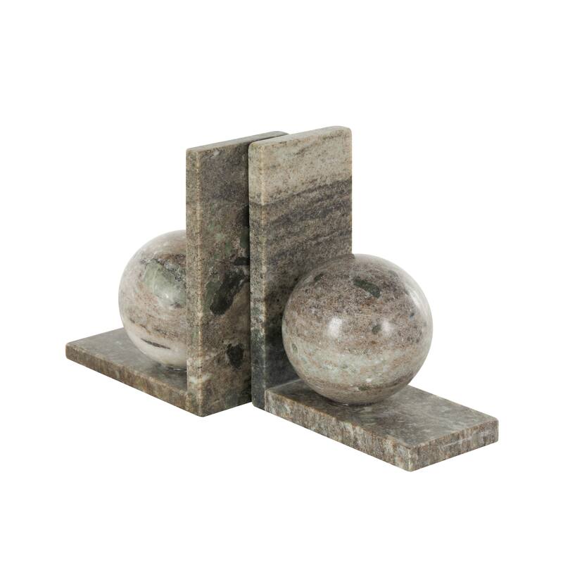 Marble Geometric Sleek Orb Decorative Bookends with L- Shaped Bases - Set of 2 White, Black, Gray - Roche River Decor