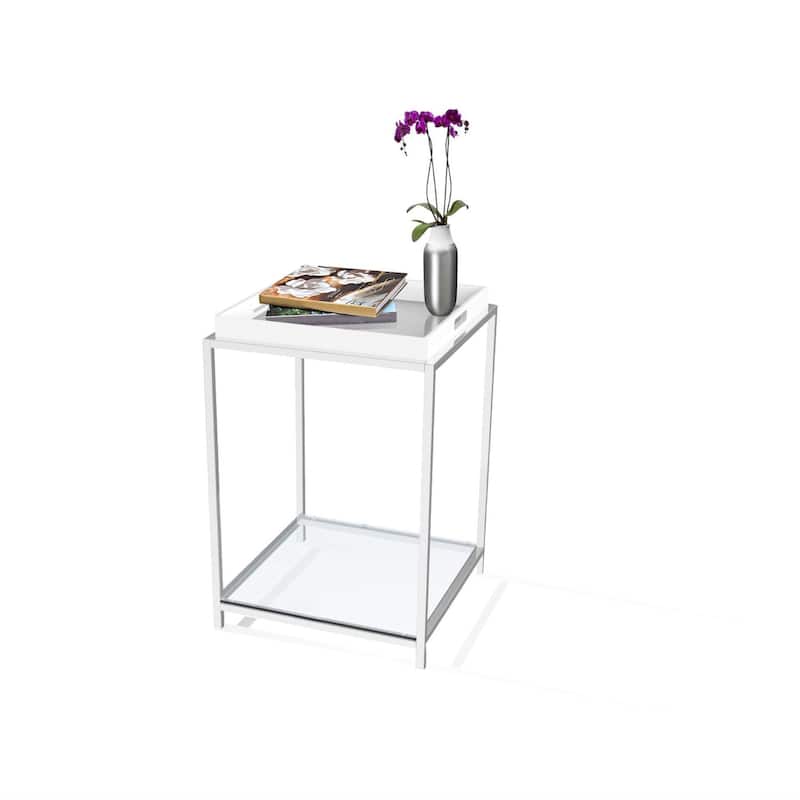 Modern Classic Metal End Table with White Removable Tray - 18"W x 18"D x 24"H