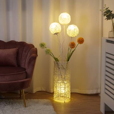 Modern Tree Lantern Creative Floor Lamp Hand-Woven Flower LED Light - 7.9” W x 42” H