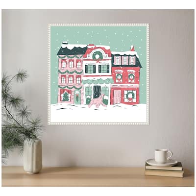 Kate and Laurel Sylvie Beaded Snowy Christmas Village Framed Canvas by Krissy Mast