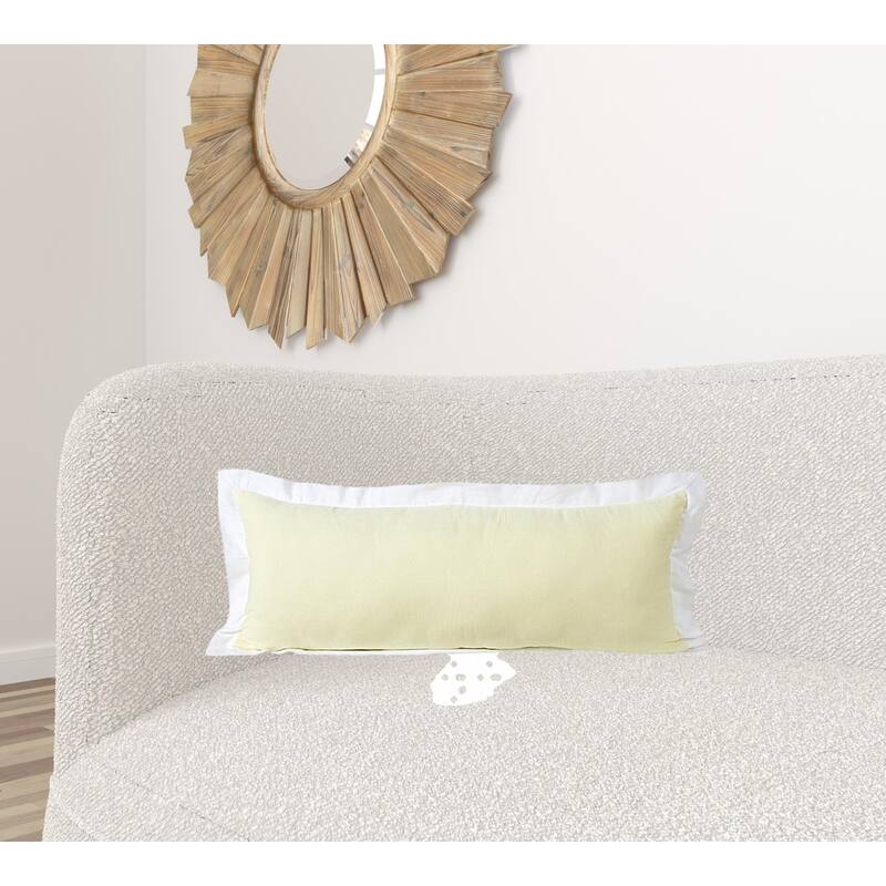 HomeRoots 14" X 36" Light Yellow And White 100% Cotton Geometric Zippered Pillow