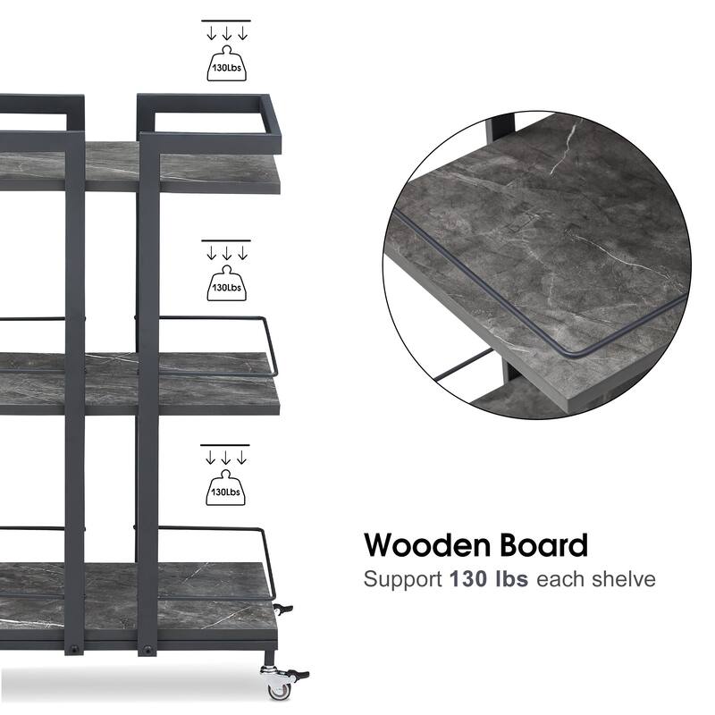 Modern Metal Storage 3-Tier Rolling Kitchen Utility Cart - 16.9" ( L ) x 13.0" ( W ) x 29.5" ( H )