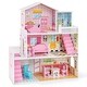 preview thumbnail 3 of 7, Kids Wooden Dollhouse Playset with 5 Simulated Rooms and 10 Pieces of Furniture-Pink - 23.5" x 10" x 27.5"