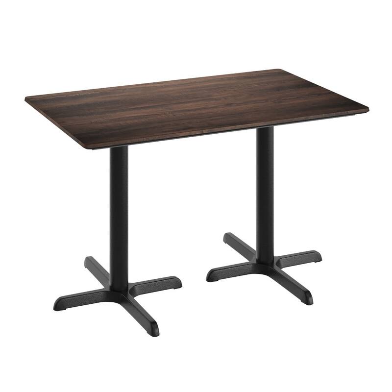 Commercial HPL Tabletop with Table Height Crisscross Base - 48"W x 30"D x 29.5"H - Dark Brown/Black Base