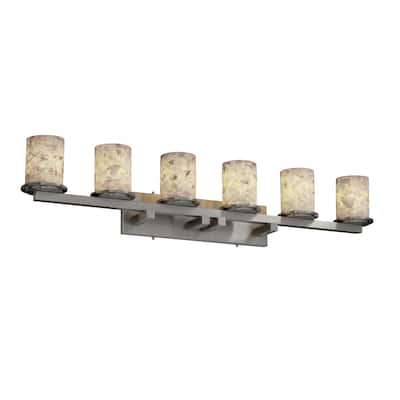 Justice Design Alabaster Rocks Dakota 6-light Brushed Nickel Bath Bar, Cylinder - Flat Rim Shade