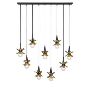 Portinatx 9-Light Linear Chandelier in Satin Black with Hammered Gold