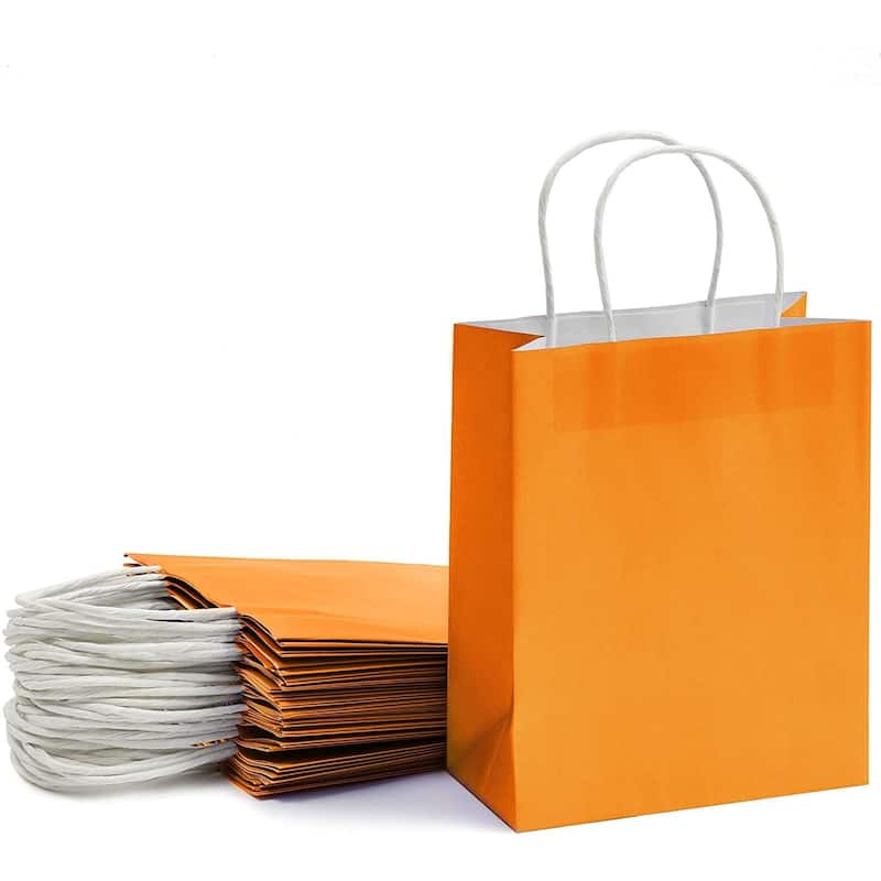 Blue Panda 25-Pack Orange Gift Bags with Handles - Medium Size Paper Bags (8x3.9x10 In)