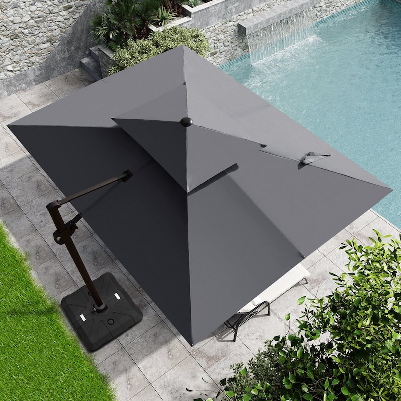 Outdoor 9 x 11 ft Double Top Patio Cantilever Umbrella with Base