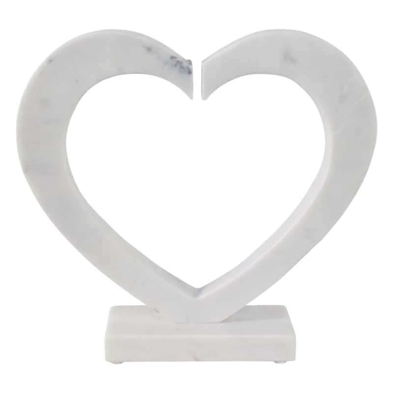 Stone Marble Sculpture Open Heart Shape Modern Decor - 11" White - 12" x 3" x 11" - White - 12" x 3" x 11"
