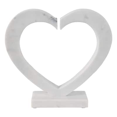 Stone Marble Sculpture Open Heart Shape Modern Decor - 11" White - 12" x 3" x 11"