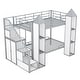 preview thumbnail 4 of 7, Twin over Twin Castle-Shaped Bunk Bed with Wardrobe & Multiple Storage, Sturdy Metal Bunk Bed w/Guardrails&Staircase, Grey+White