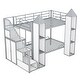 preview thumbnail 5 of 7, Twin over Twin Castle-Shaped Metal Bunk Bed with Wardrobe and Multiple Storage, Grey+White