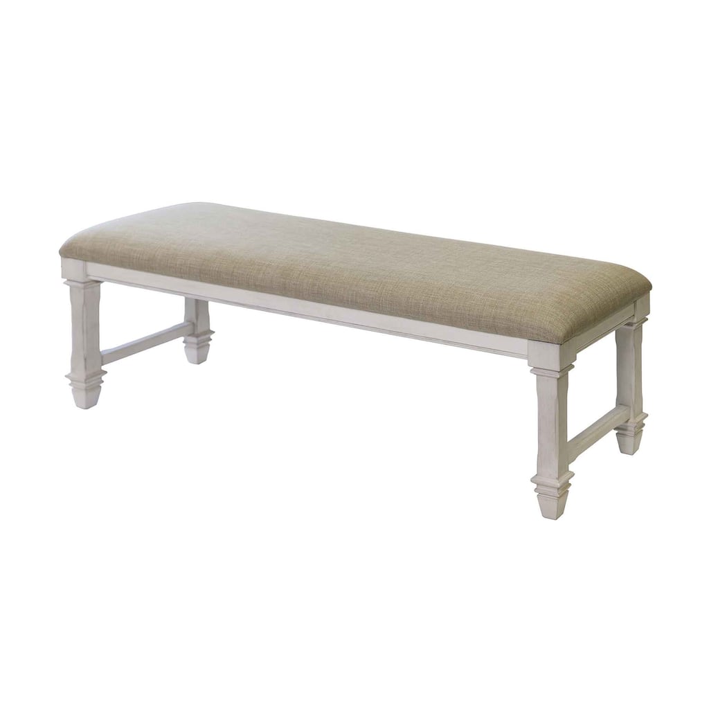 Traditional Wood Dining Table Bench, Kitchen seat, Fully Assembled, White