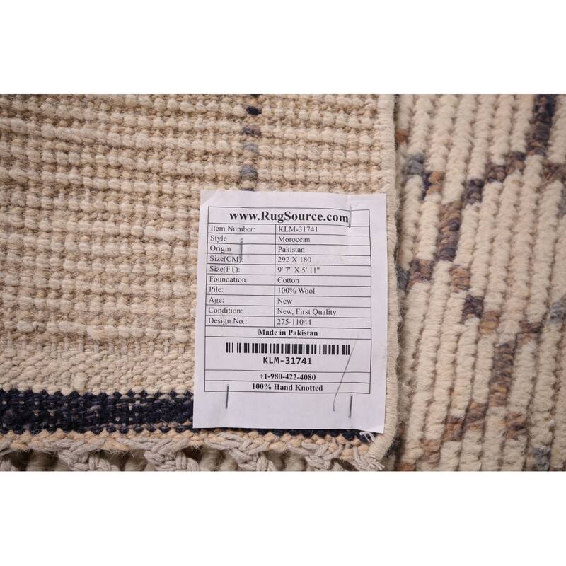 Ivory Trellis Moroccan Oriental Area Rug Handmade Wool Carpet - 5'11"x 9'7"