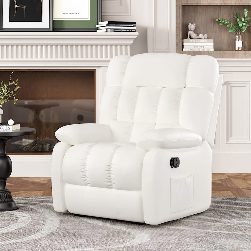 Upholstered Rocker Recliner Chair with Side Pocket, Ergonomic 110°-160°Adjustable Reclining Chairs, Sofa Chair with Footrest