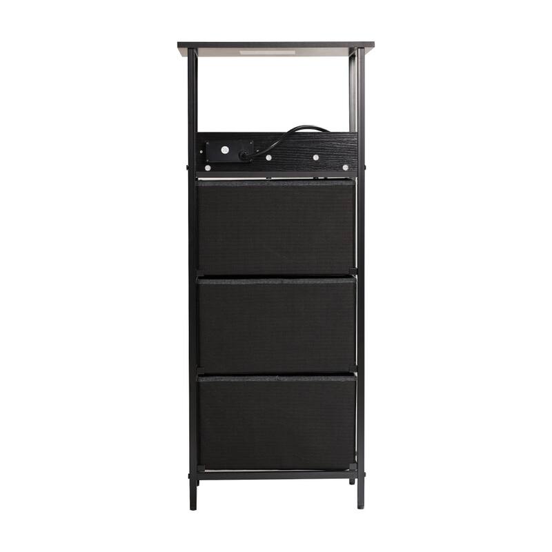 3 Fabric Drawer Nightstand with 2 USB Port/1 Outlet Charging Station