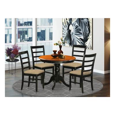 5-Piece Round Black Finish Solid Wood Top Dining table with 4-Chairs with