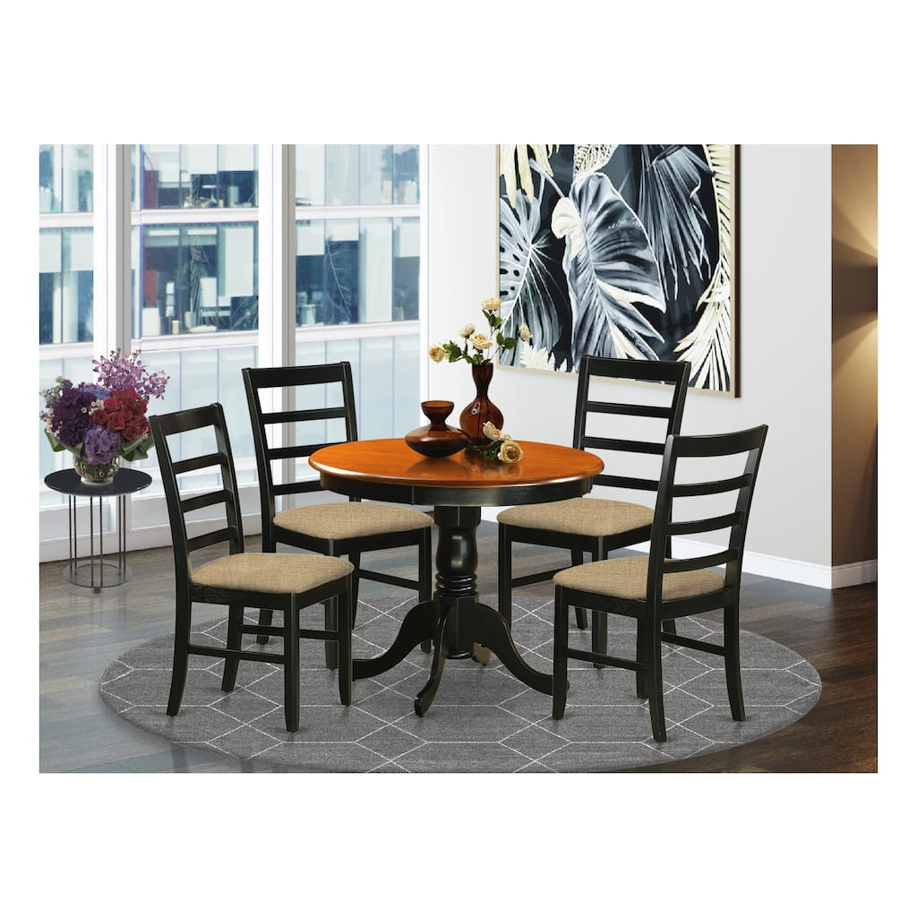 5-Piece Round Black Finish Solid Wood Top Dining table with 4-Chairs with