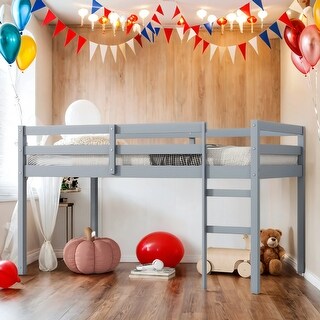 Wooden Low Height Twin Size Loft Bed with Ladder,Strengthened Slats for Bedroom For Home