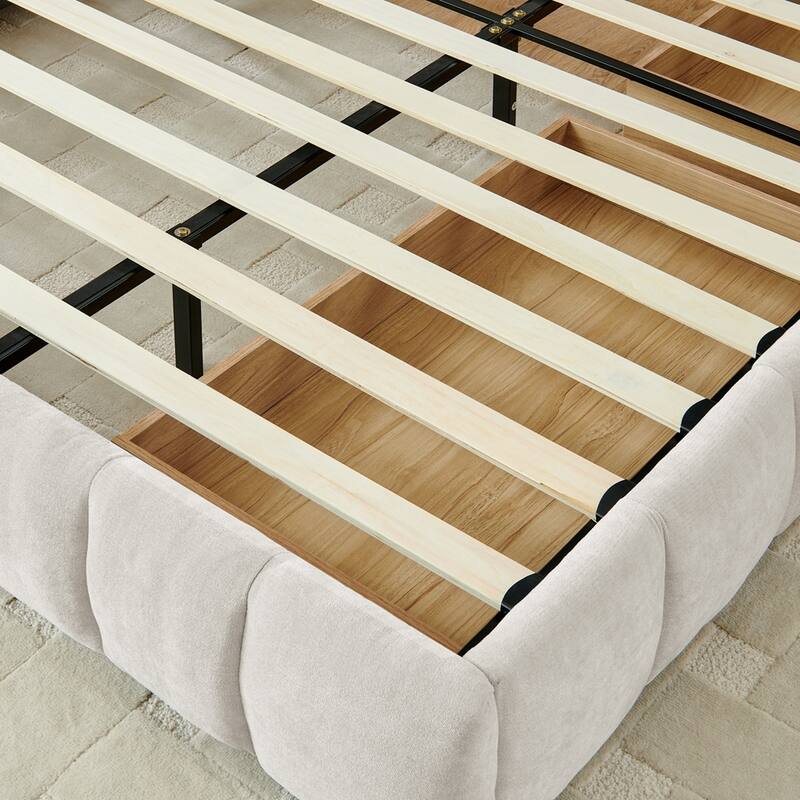 Chenille fabric Upholstered Bed with 4 drawers