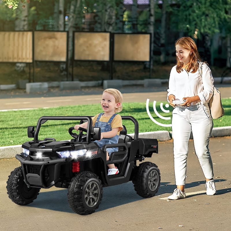 Gymax 12V 2 Seater Ride On UTV Dump Truck Remote w/ Electric Dump Bed