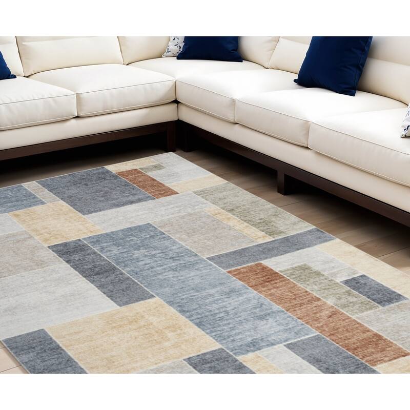 Pidu Power Loomed Geometric Modern Area Rug By HomeRoots - 108' X '79' X '0.25 - 108' X '79' X '0.25 - Oxford Blue - Rectangle