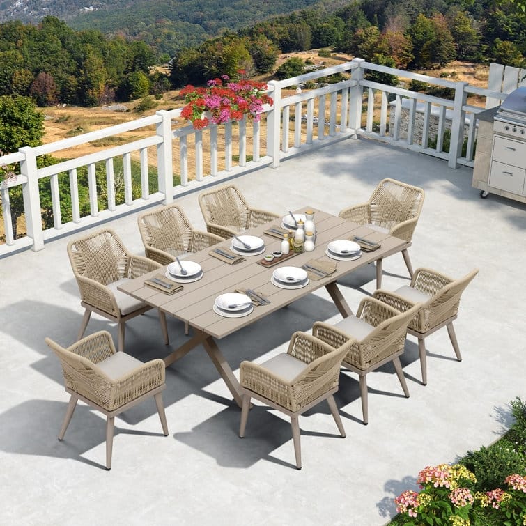 PURPLE LEAF PE Rattan Outdoor Dining Set with All Aluminum Frame - 8person(rectangle)